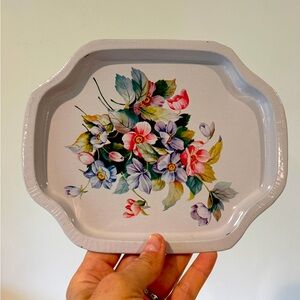 Vintage Tray Metal trinket tray flowers floral home decor women jewelry accent
